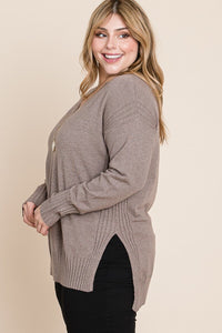 Plus Size Solid V Neck Buttery Soft High Quality High Low Two Tone Sweater