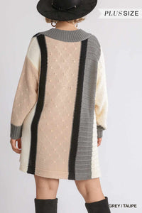 Oversized Multicolor Bouclé V-neck Pullover Sweater Dress With Side Slit