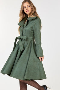 Button Tacking Collar A Line Suede Coat
