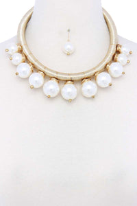 Pearl Metallic Thread Necklace And Earring Set