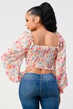 Chic Floral Sweetheart Smocked Body Blouse Top